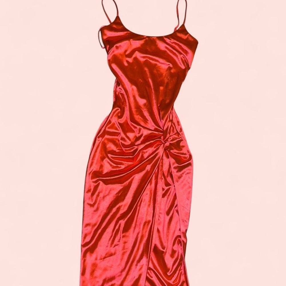 JLUXLABEL Radiant Red Satin Midi Dress